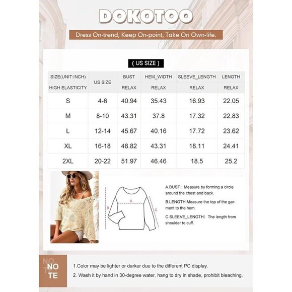 Dokotoo Women's Spring Summer  3/4 Sleeve Navy Blue Off Shoulder Sweater - Picture 6 of 6